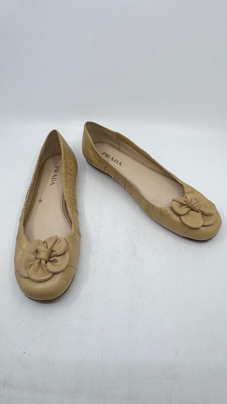Vintage PRADA Floral Toe Ballet Flat in Beige